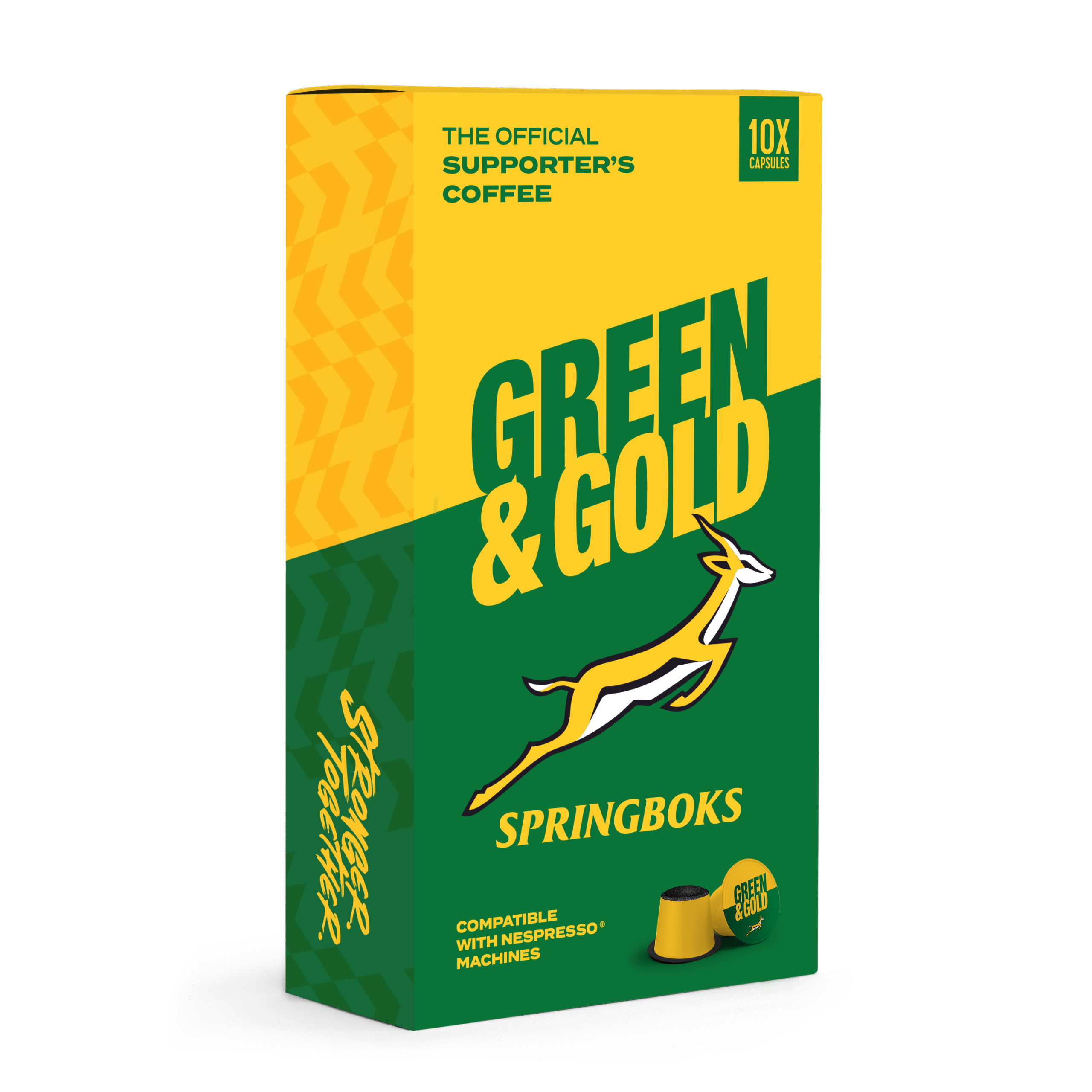 Terbodore Springboks Green and Gold Coffee Capsules 10 Pack